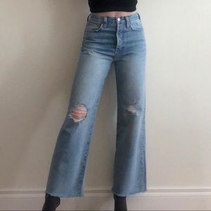 Aritzia Denim Forum Farrah Wide Leg Jeans One of a Kind Distressing